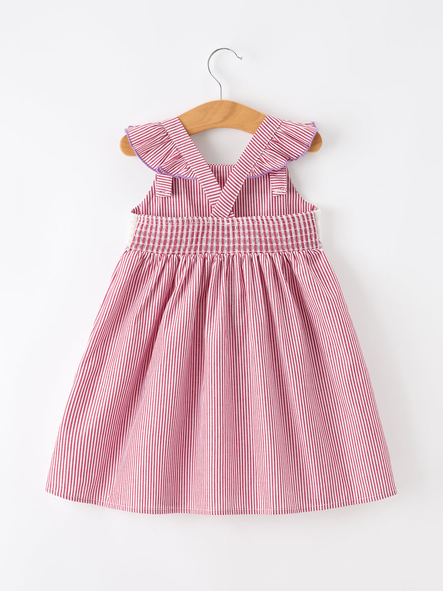 Summer Sea Embroidery Girls Dress Stripe