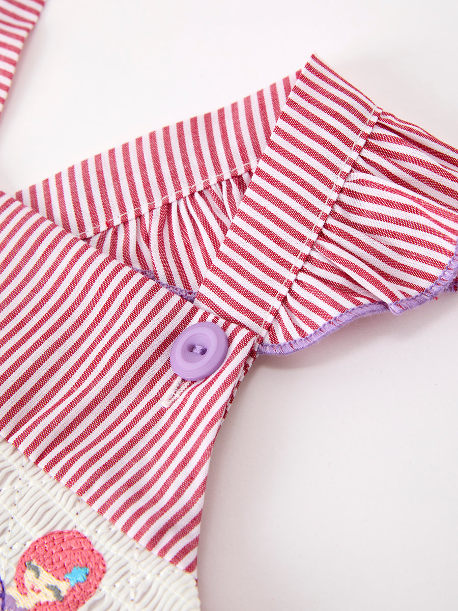 Summer Sea Embroidery Girls Dress Stripe