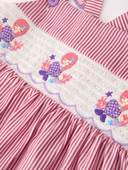 Summer Sea Embroidery Girls Dress Stripe