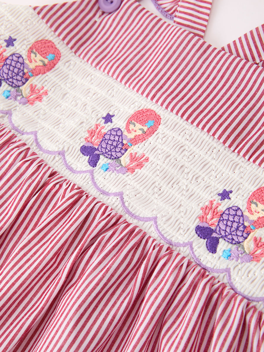 Summer Sea Embroidery Girls Dress Stripe