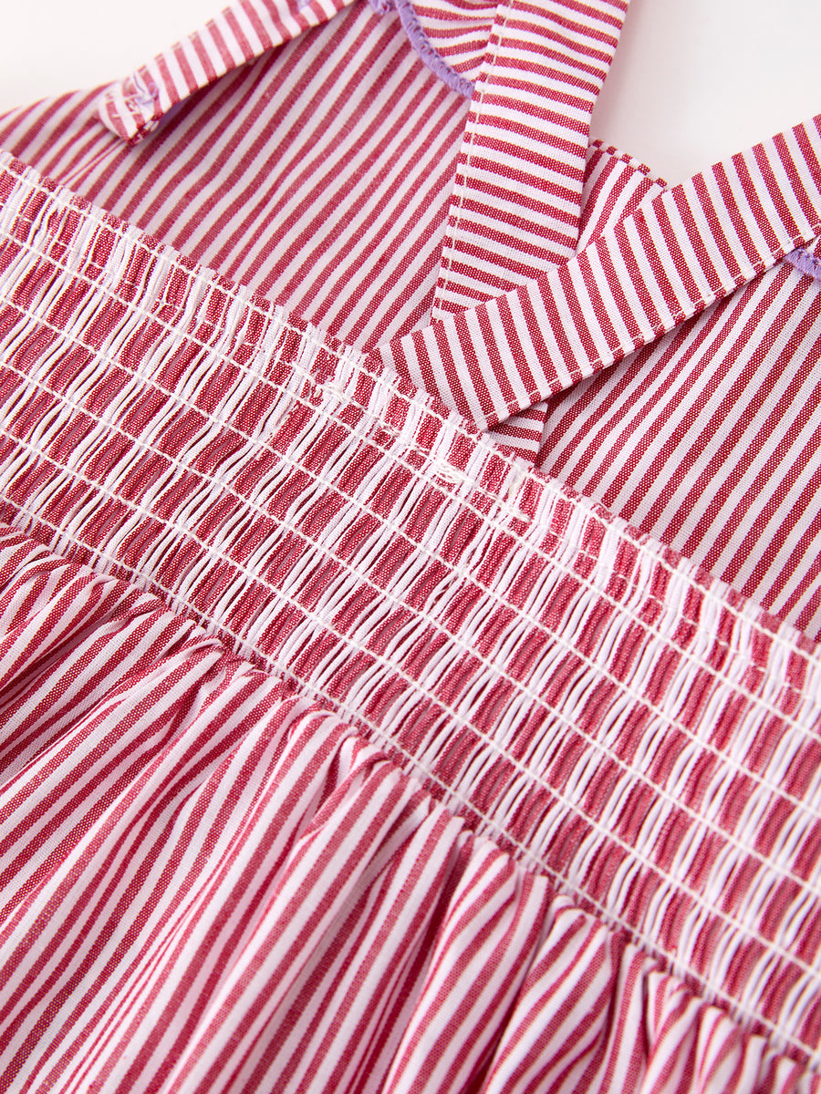 Summer Sea Embroidery Girls Dress Stripe