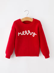 Red Christmas Girls “merry” Pullover Sweater