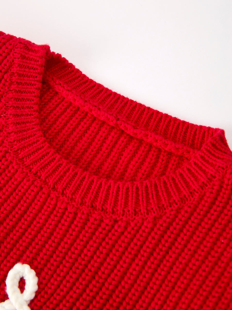 Red Christmas Girls “merry” Pullover Sweater
