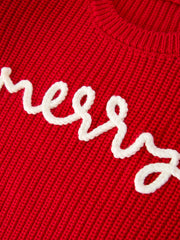 Red Christmas Girls “merry” Pullover Sweater