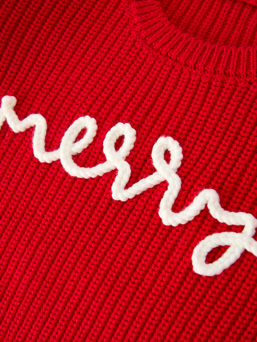Red Christmas Girls “merry” Pullover Sweater