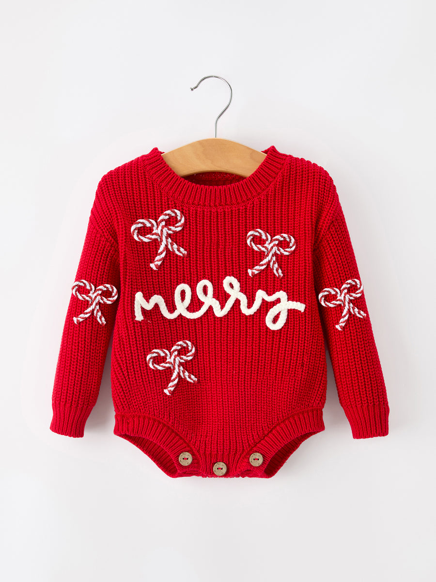 Christmas Candy Cane Merry Knit Baby Romper