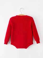 Red Christmas Girls “merry” Knit Baby Romper