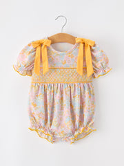 Yellow Bow Smocked Floral Baby Bubble