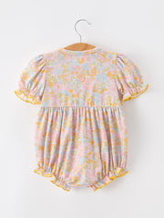 Yellow Bow Smocked Floral Baby Bubble