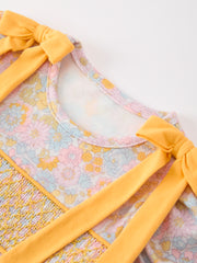 Yellow Bow Smocked Floral Baby Bubble