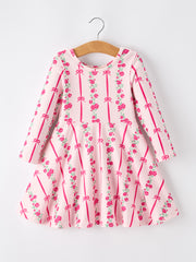 Girls Bow Rose Dress Long Sleeve Twirl Dress