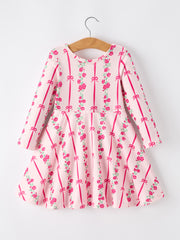 Girls Bow Rose Dress Long Sleeve Twirl Dress