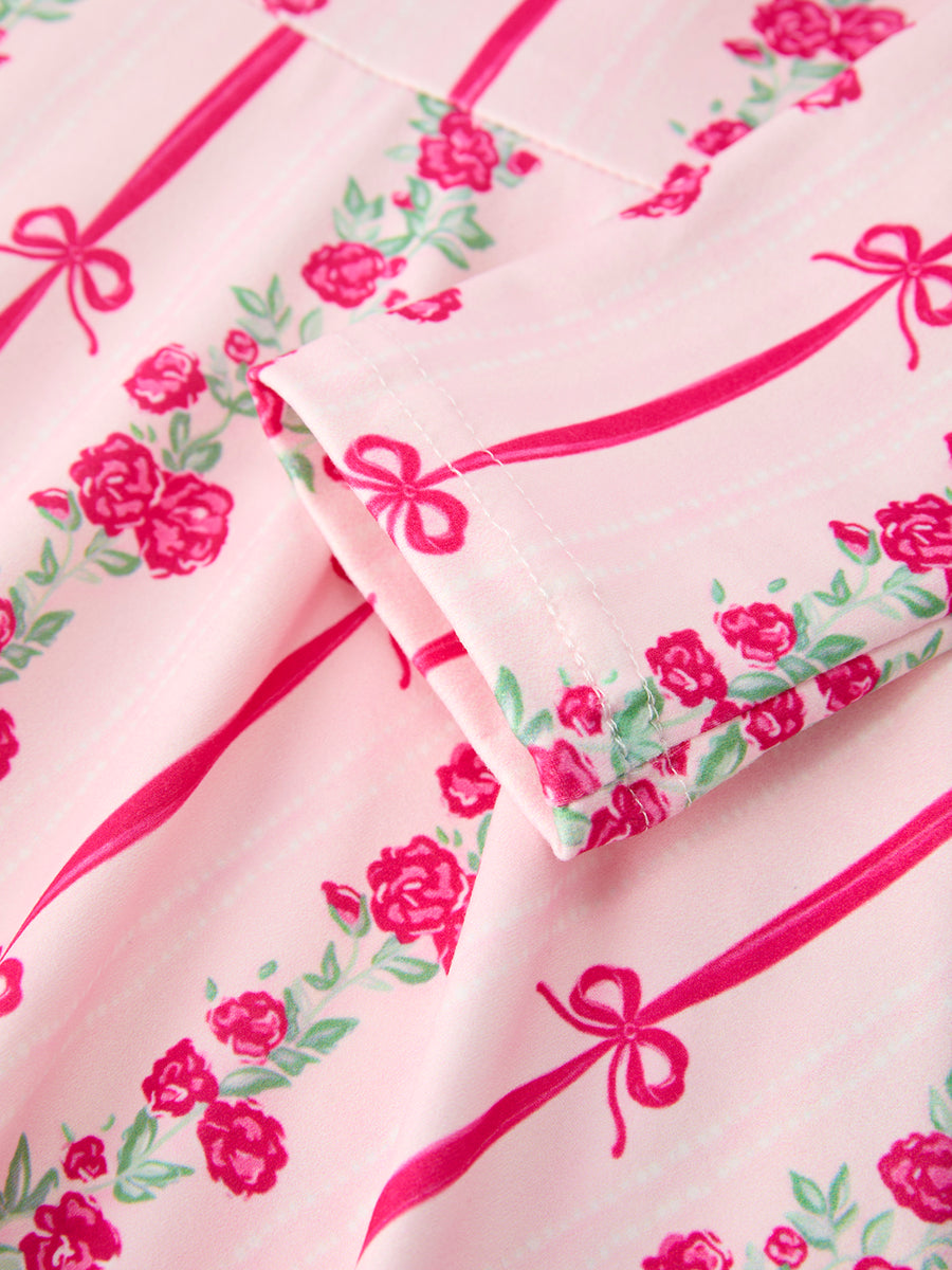 Girls Bow Rose Dress Long Sleeve Twirl Dress