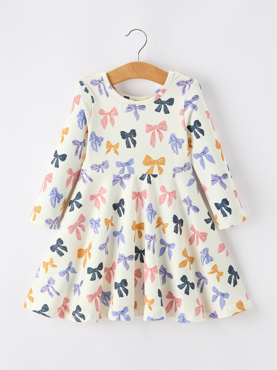 Halloween Bow Girls Dress Long Sleeve Twirl Dress