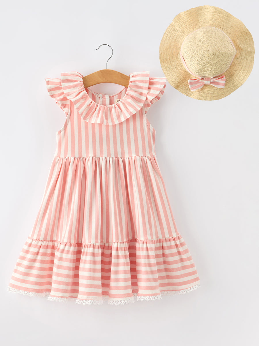 Summer Stripe Ruffle Girls Dress Bow Multi Color