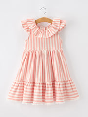 Summer Stripe Ruffle Girls Dress Bow Multi Color