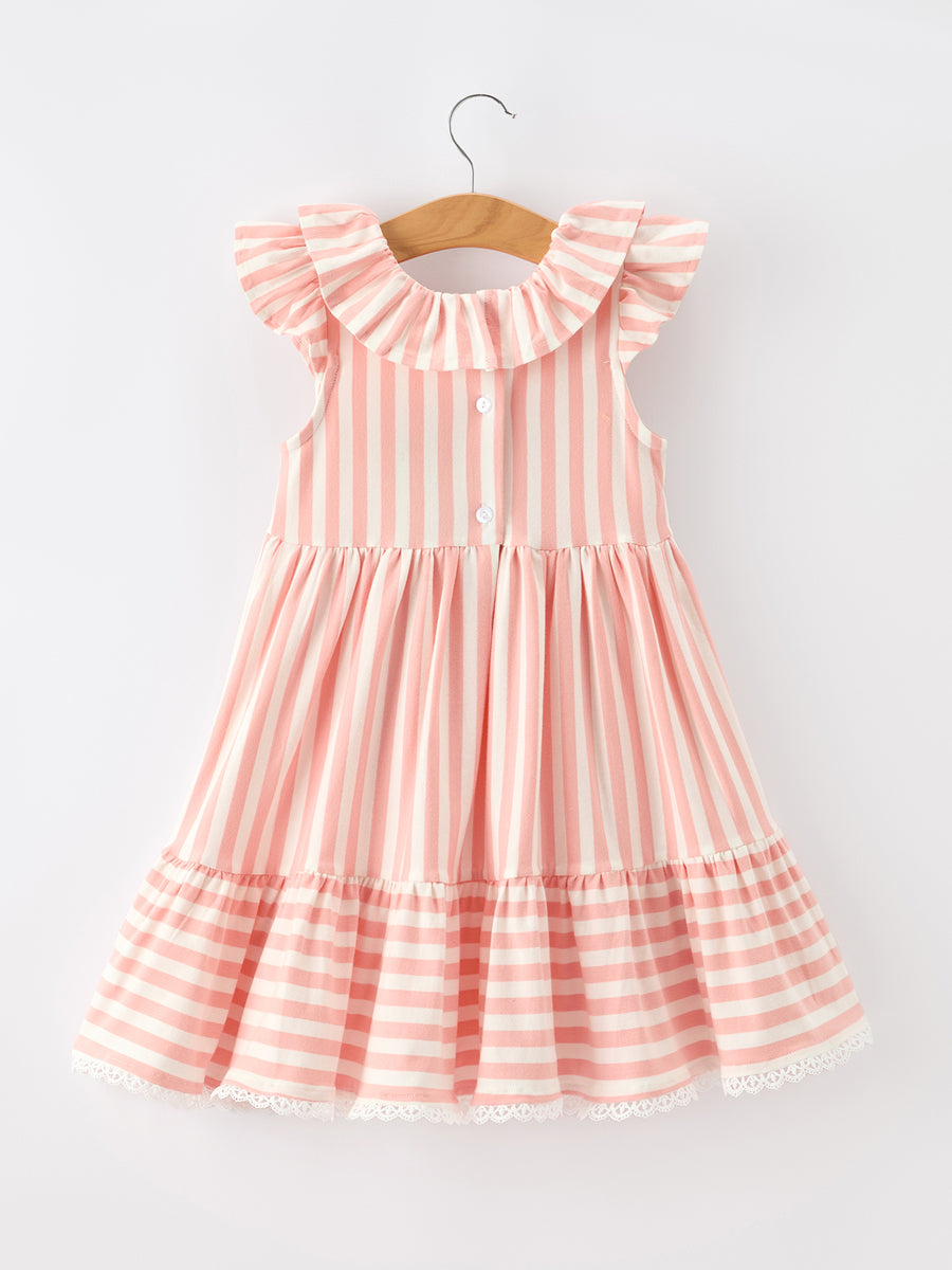 Summer Stripe Ruffle Girls Dress Bow Multi Color