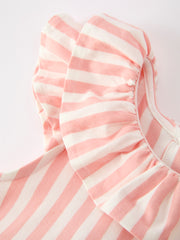 Summer Stripe Ruffle Girls Dress Bow Multi Color