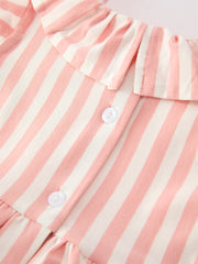 Summer Stripe Ruffle Girls Dress Bow Multi Color