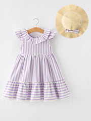 Summer Stripe Ruffle Girls Dress Bow Multi Color