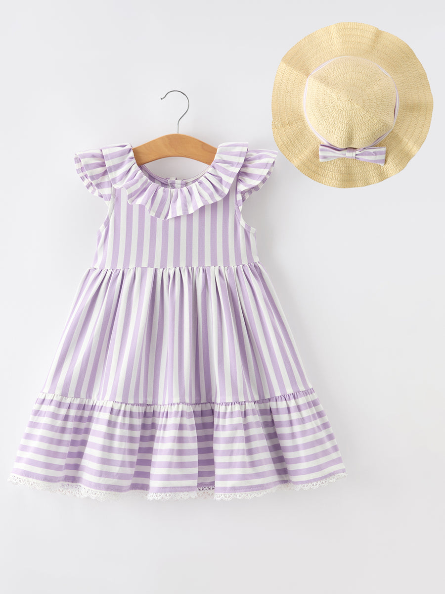 Summer Stripe Ruffle Girls Dress Bow Multi Color