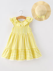 Summer Stripe Ruffle Girls Dress Bow Multi Color