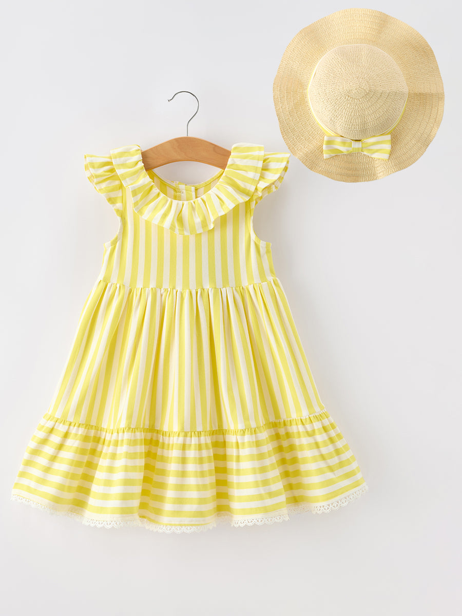 Summer Stripe Ruffle Girls Dress Bow Multi Color