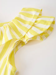 Summer Stripe Ruffle Girls Dress Bow Multi Color