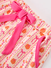Halloween Thanksgiving Pumpkin Bow Girls Pajama Set