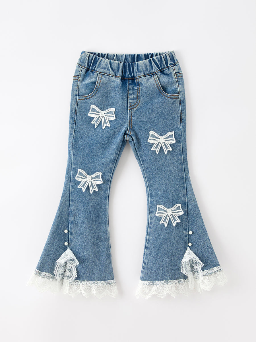 Bow Lace Girls Flare Jeans