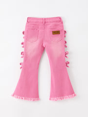 Pink Bow Lace Girls Bell Bottom Jeans