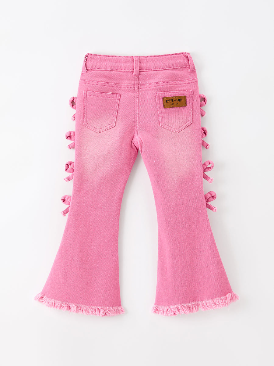 Pink Bow Lace Girls Bell Bottom Jeans