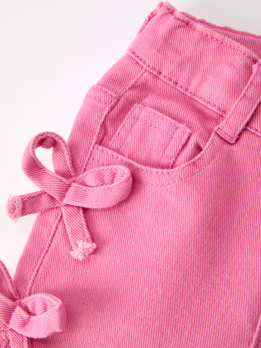 Pink Bow Lace Girls Bell Bottom Jeans