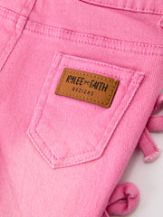 Pink Bow Lace Girls Bell Bottom Jeans