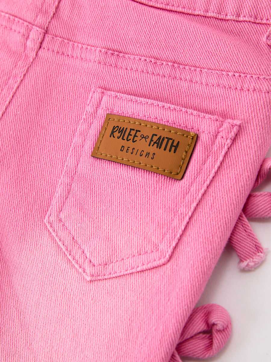 Pink Bow Lace Girls Bell Bottom Jeans