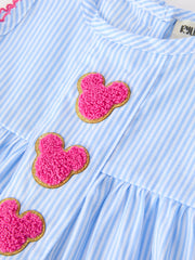 Blue Striped Girls Top Bloomer Set Chenille Patch Ruffle