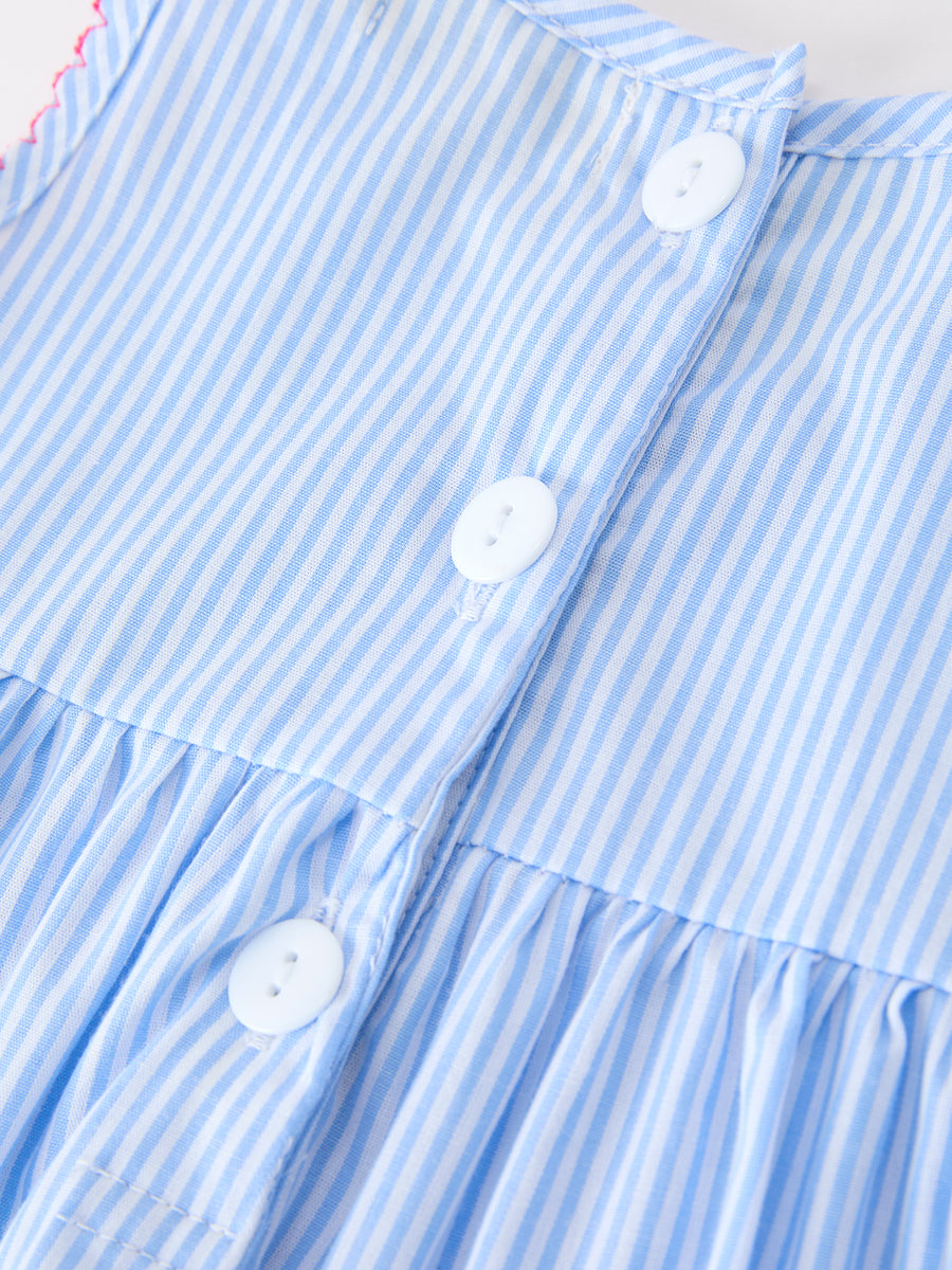 Blue Striped Girls Top Bloomer Set Chenille Patch Ruffle