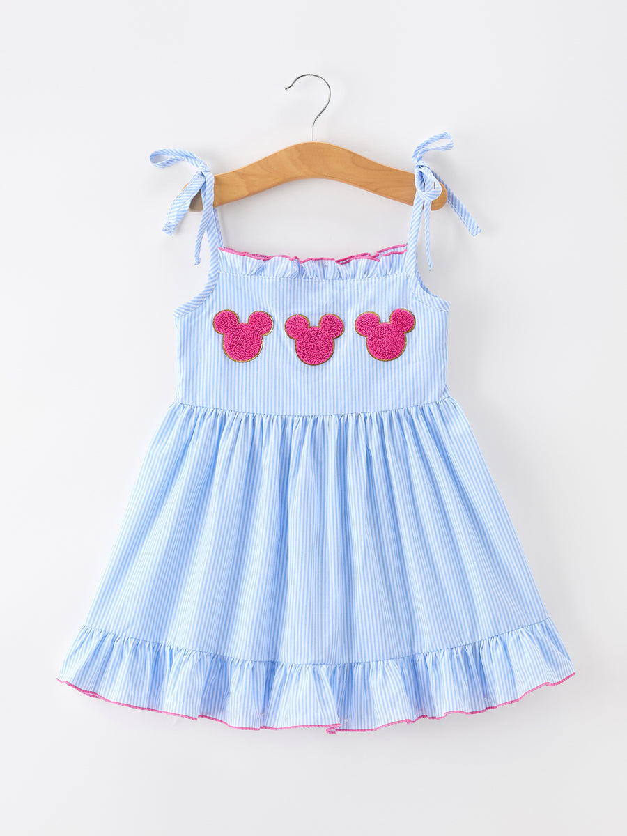 Summer Chenille Applique Stripe Girls Dress