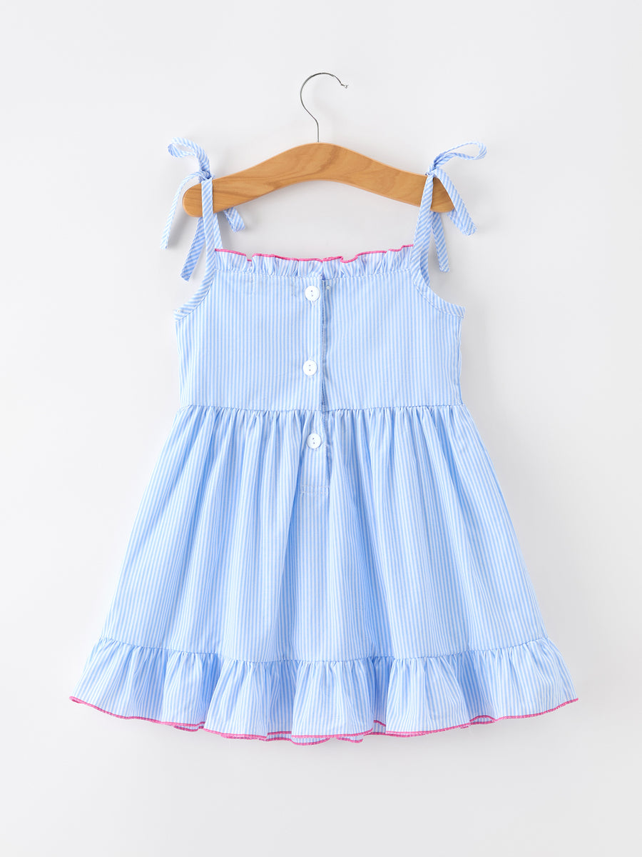 Summer Chenille Applique Stripe Girls Dress