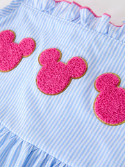 Summer Chenille Applique Stripe Girls Dress