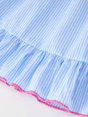 Summer Chenille Applique Stripe Girls Dress