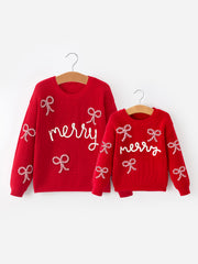 Mom and Me Winter Christmas Red "merry" Pullover Sweater