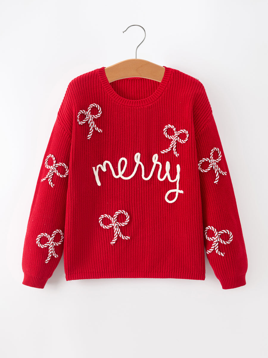 Mom and Me Winter Christmas Red "merry" Pullover Sweater