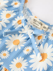 Summer Daisy Print Girls Romper Bow Ruffle