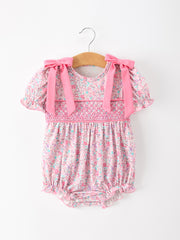 Pink Bow Smocked Floral Baby Bubble