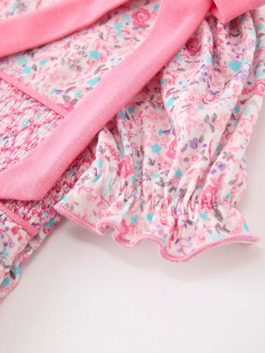 Pink Bow Smocked Floral Baby Bubble