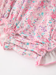 Pink Bow Smocked Floral Baby Bubble