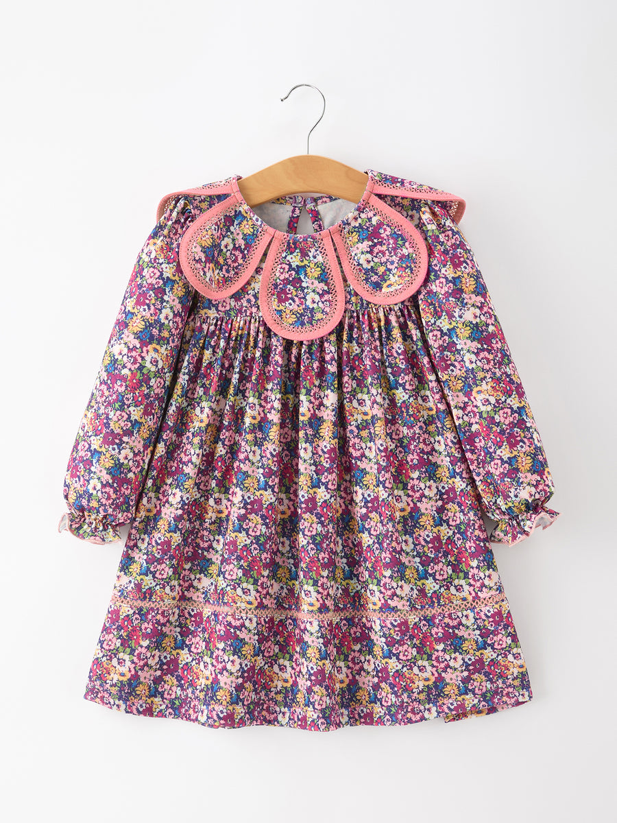 Pink Floral Petals Collar Girl Dress