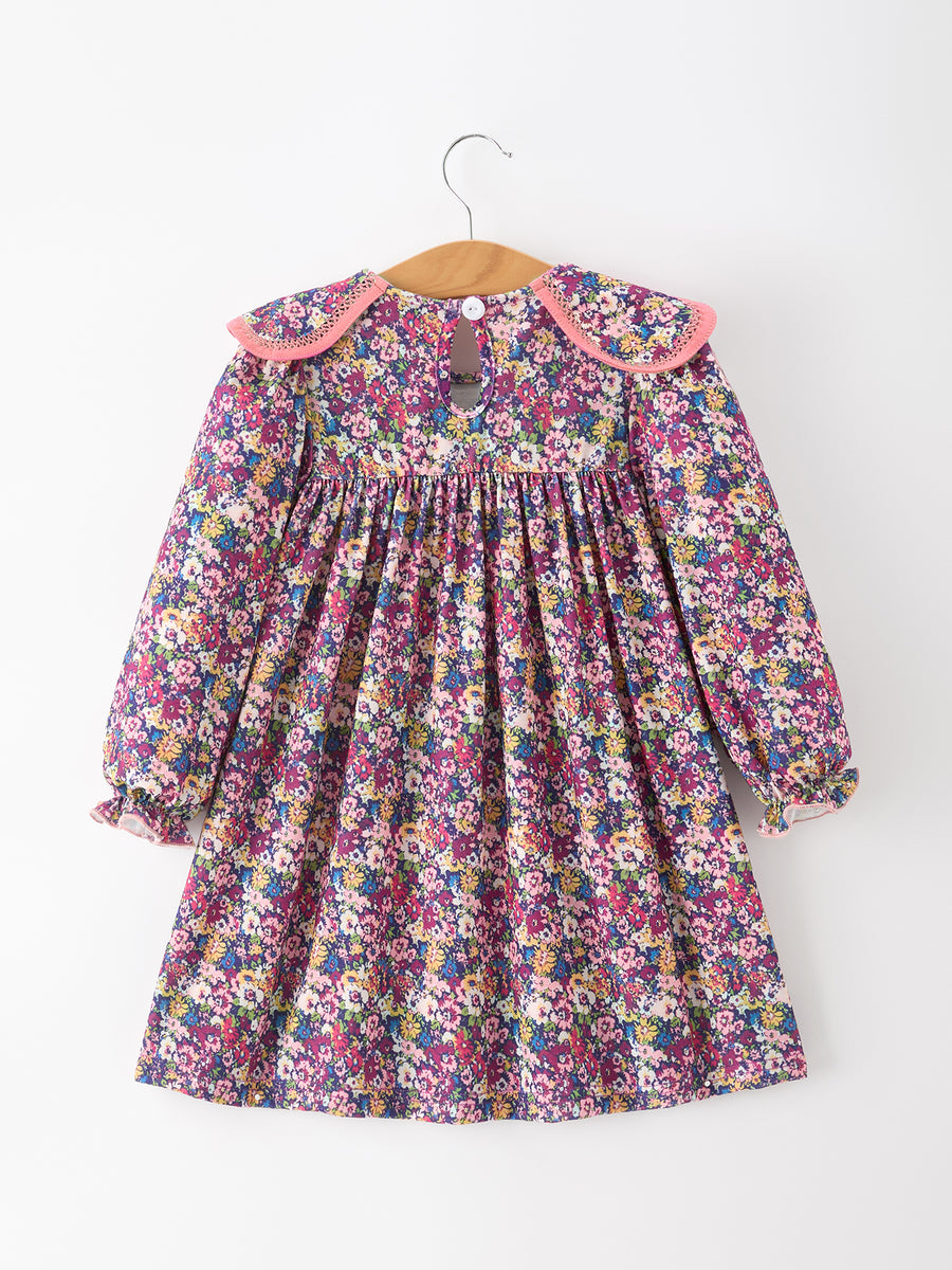 Pink Floral Petals Collar Girl Dress