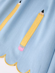 Back to School Pencil Applique Girl Dress Scallop Hem